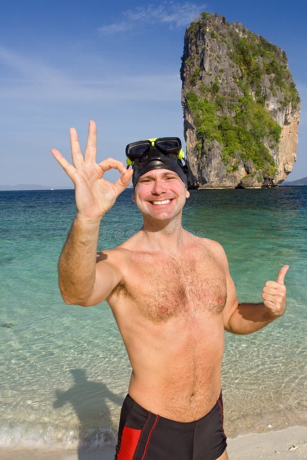 Happy man on the coast Andaman Sea, Koh Poda Thailand. Happy man on the coast Andaman Sea, Koh Poda Thailand