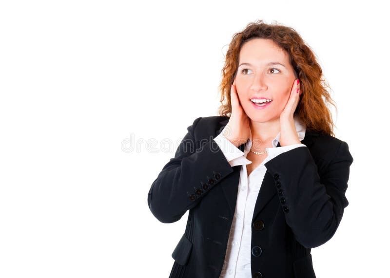 Pleasantly surprised young business woman. stock photos