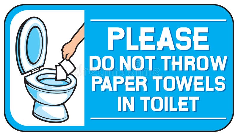 Please do not throw paper towels in the toilet sign vector illustration