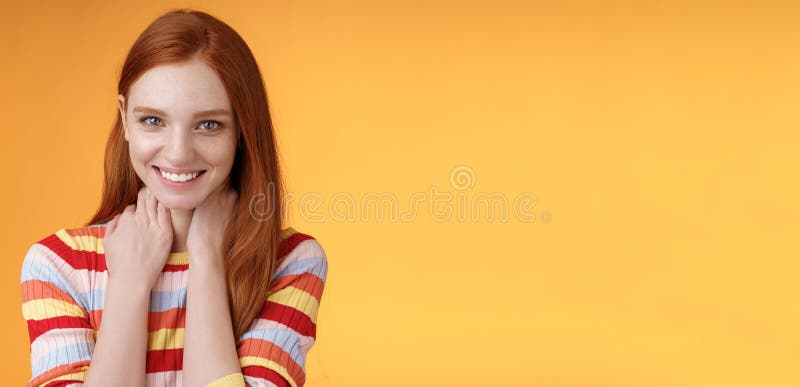 Pleased Happy Tender Feminine Redhead Gorgeous Girl Blushing Flirty 