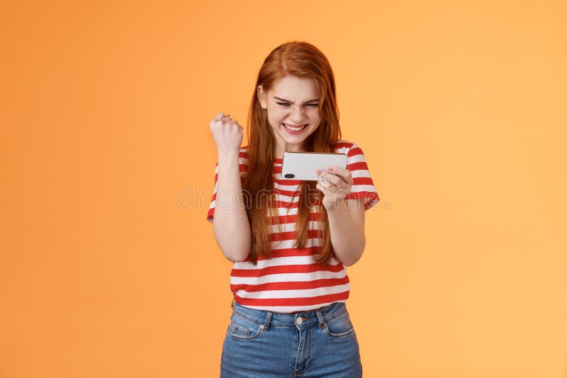 Pleased Lucky Redhead Girl Gamer Redhead Fist Pump Satisfied Say Yes 