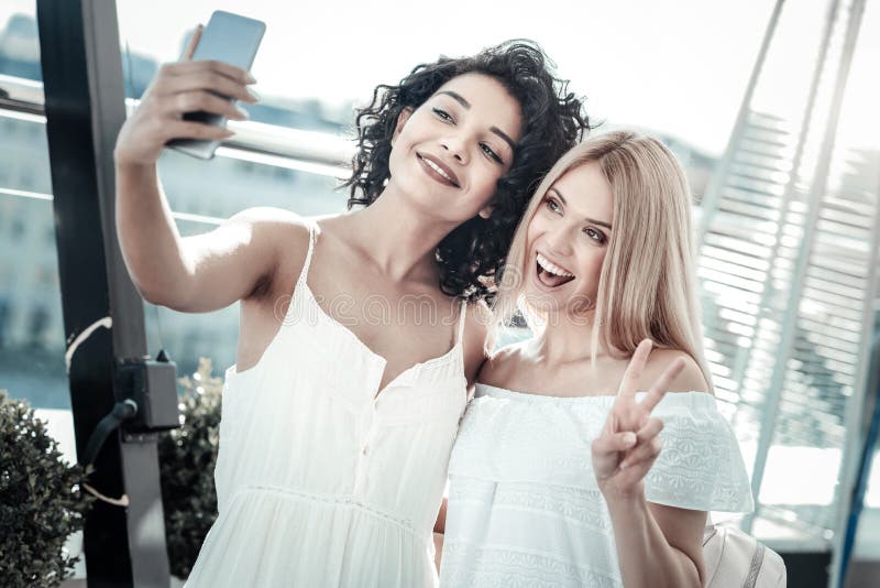 Happy Cheerful Women Taking a Selfie Stock Photo - Image of digital ...