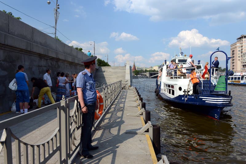 Pleasure boat moored to the pier on the Moscow river. royalty free stock photo Pleasure boat moored to the pier on the Moscow river. royalty free stock photo