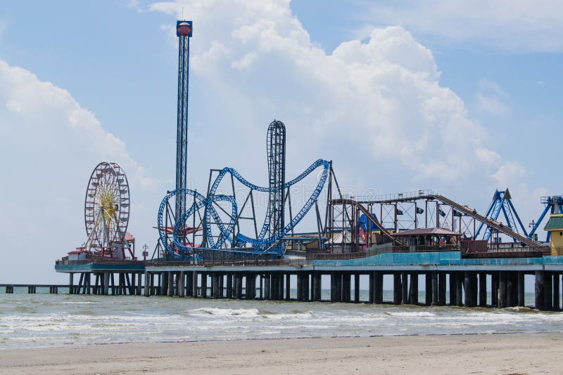 Pleasure Pier on Galveston Island, Texas extends out into the Gulf of Mexico