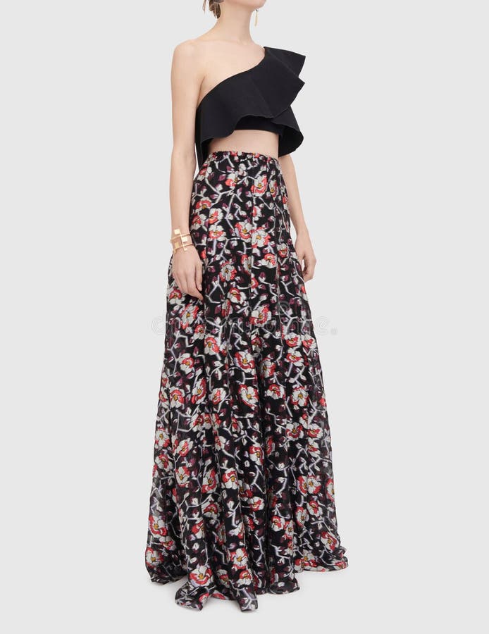 Pleated Tiered Gown in Black, Off-the-shoulder Brocade Ball Gown, Crepe Top Printed Ball Gown, Shirred floral-print silk-chiffon gown. Pleated Tiered Gown in Black, Off-the-shoulder Brocade Ball Gown, Crepe Top Printed Ball Gown, Shirred floral-print silk-chiffon gown