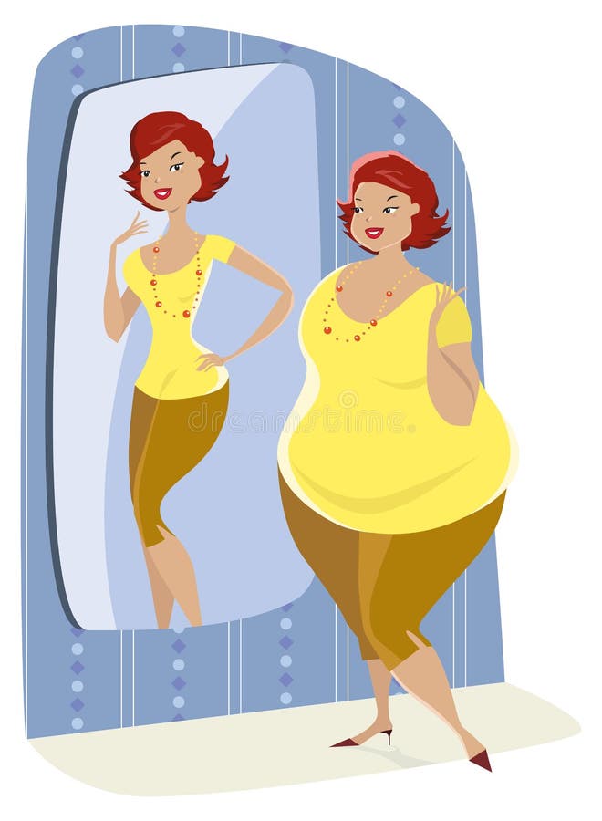 Pleine dame et sa réflexion mince illustration stock Pleine dame et sa réflexion mince illustration stock