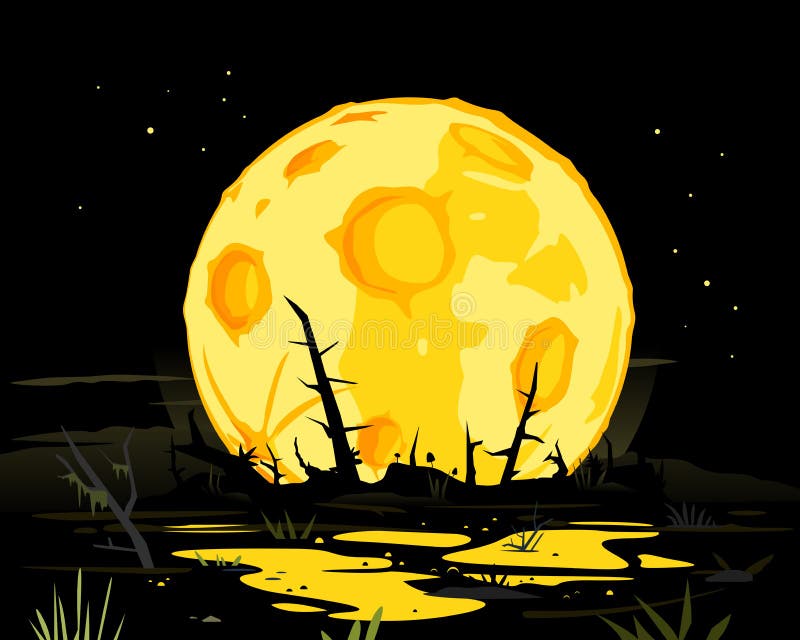 Pleine lune à l'arrière-plan mystique de marais de nuit illustration de vecteur Pleine lune à l'arrière-plan mystique de marais de nuit illustration de vecteur