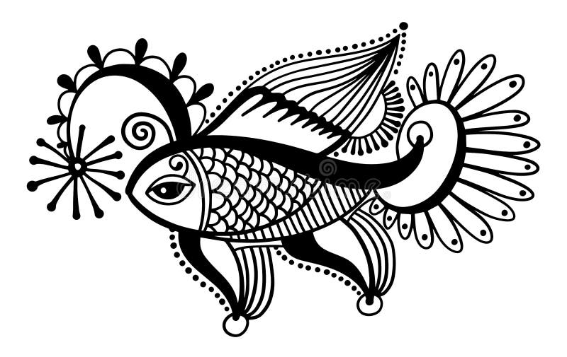 Plemienny rybi rysunek, indyjski mehndi wystrój royalty ilustracja