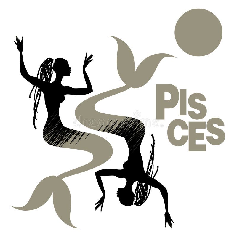plemienny zodiak pisces Dwa kobiety z rybim ogonem lub syrenki, dłudzy dreadlocks dekorowali z perłami royalty ilustracja plemienny zodiak pisces Dwa kobiety z rybim ogonem lub syrenki, dłudzy dreadlocks dekorowali z perłami royalty ilustracja