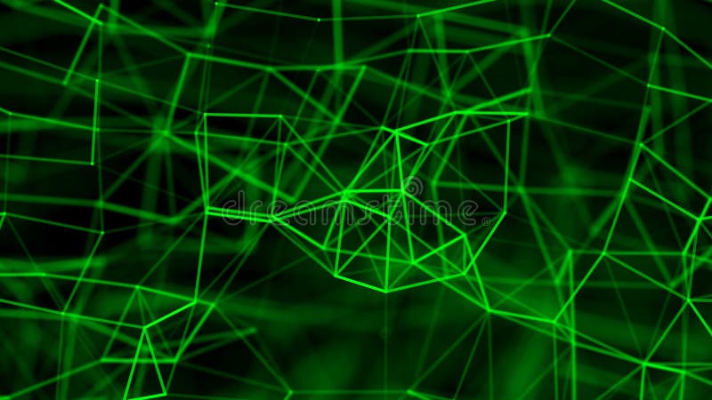 Plexus abstract beautiful geometric background with moving green lines, dots and triangles. vector illustration