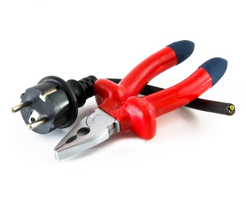 Pliers and electrical plug stock photo. Image of stainless 22487458