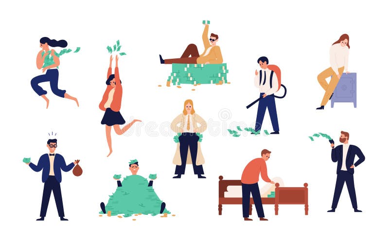 Plik bogaci człowiecy i kobiety odizolowywający na białym tle Set niestaranni zamożni ludzie, moneybags lub nouveau bogactwa, ilustracji Plik bogaci człowiecy i kobiety odizolowywający na białym tle Set niestaranni zamożni ludzie, moneybags lub nouveau bogactwa, ilustracji