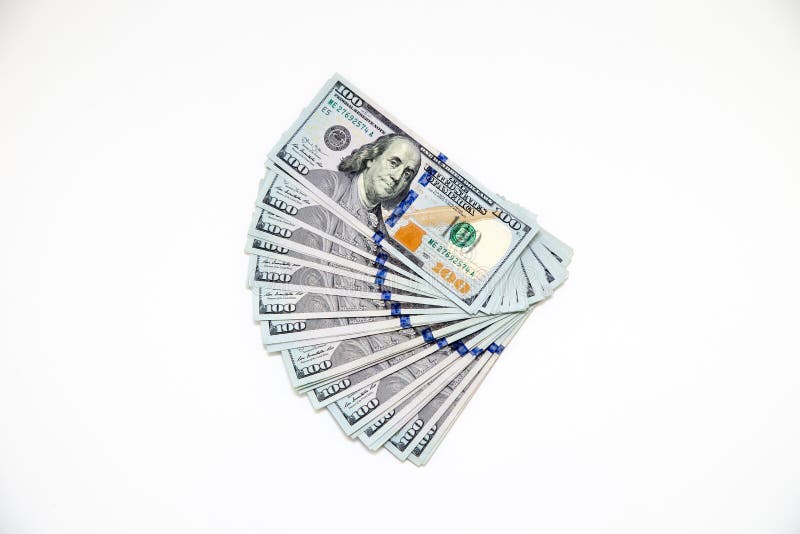 Plik sto dolarowych rachunków rozkładających jak fan Na biały tle bill tła dolara Amerykańscy dolary gotówka obrazy royalty free Plik sto dolarowych rachunków rozkładających jak fan Na biały tle bill tła dolara Amerykańscy dolary gotówka obrazy royalty free
