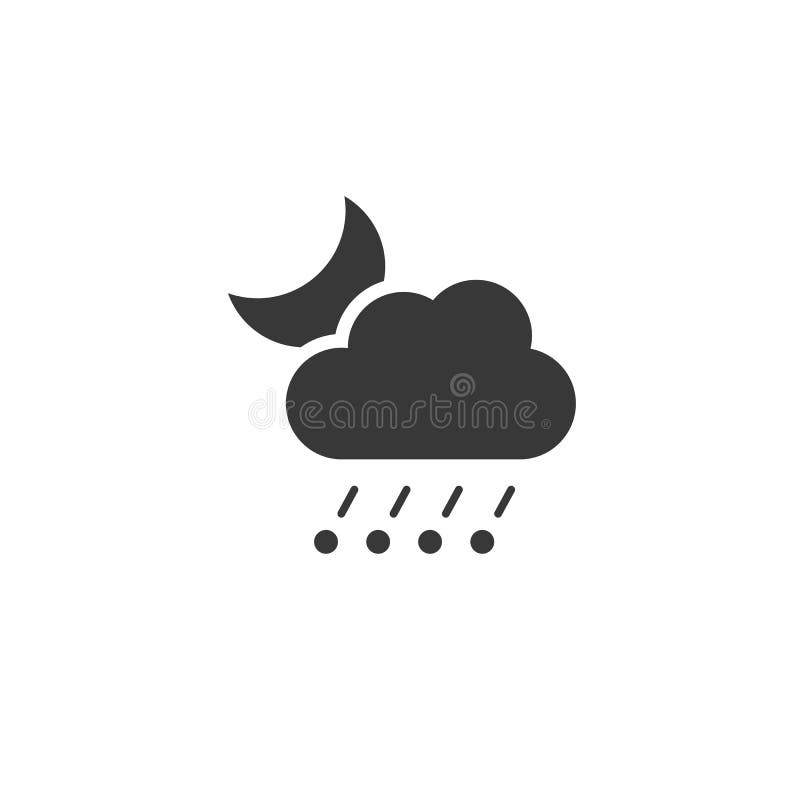 Ploaie și grindină nori și lună. pictogramă. ilustrarea vectorului glif pe timp de noapte royalty free illustration