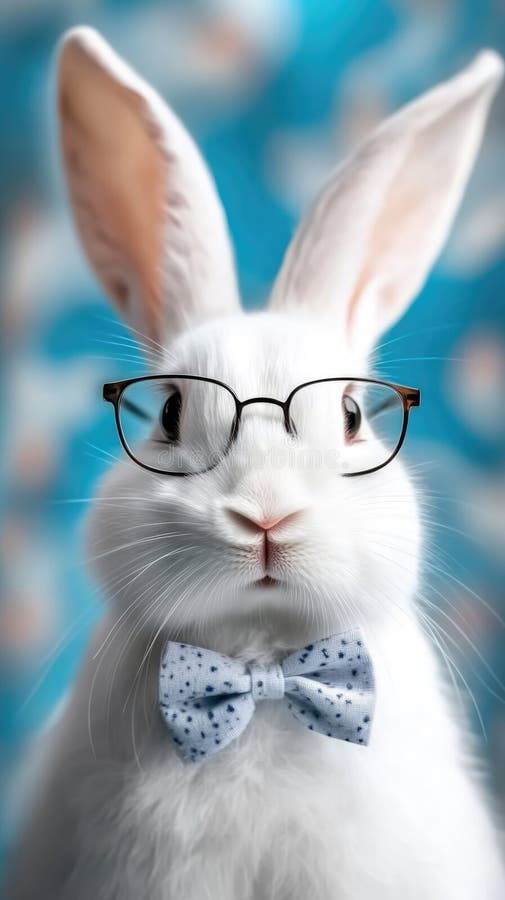 Plockande, vit påskbunny i glasögon med en bockpropp för en rolig porträtt royaltyfri illustrationer
