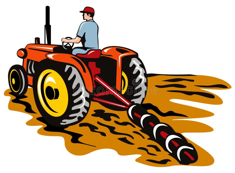 Ploga traktor för lantgård vektor illustrationer