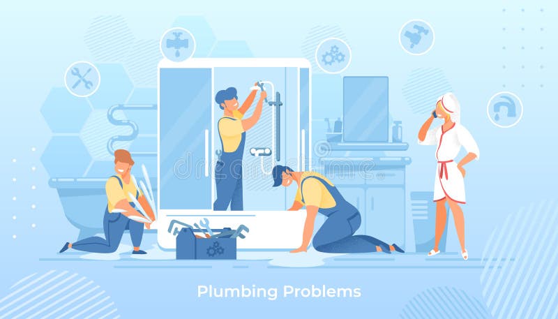 Plombieren von Problemen, Klempner, die Dusche im Bad reparieren vektor abbildung Plombieren von Problemen, Klempner, die Dusche im Bad reparieren vektor abbildung