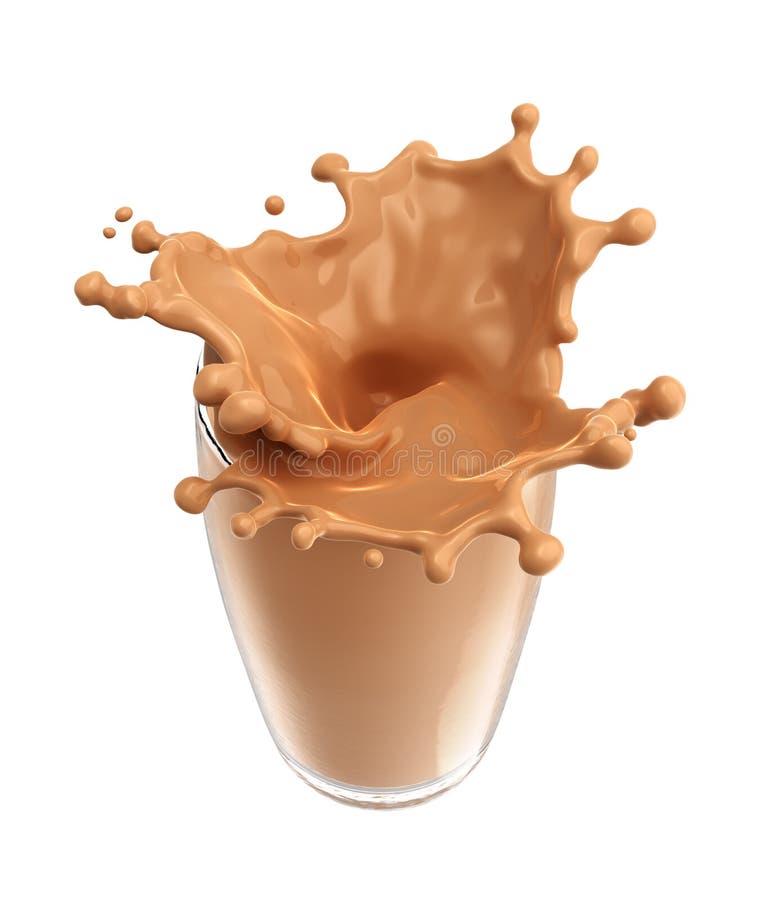 Spatten van chocolademelk uit het glas op geïsoleerde achtergrond royalty-vrije illustratie