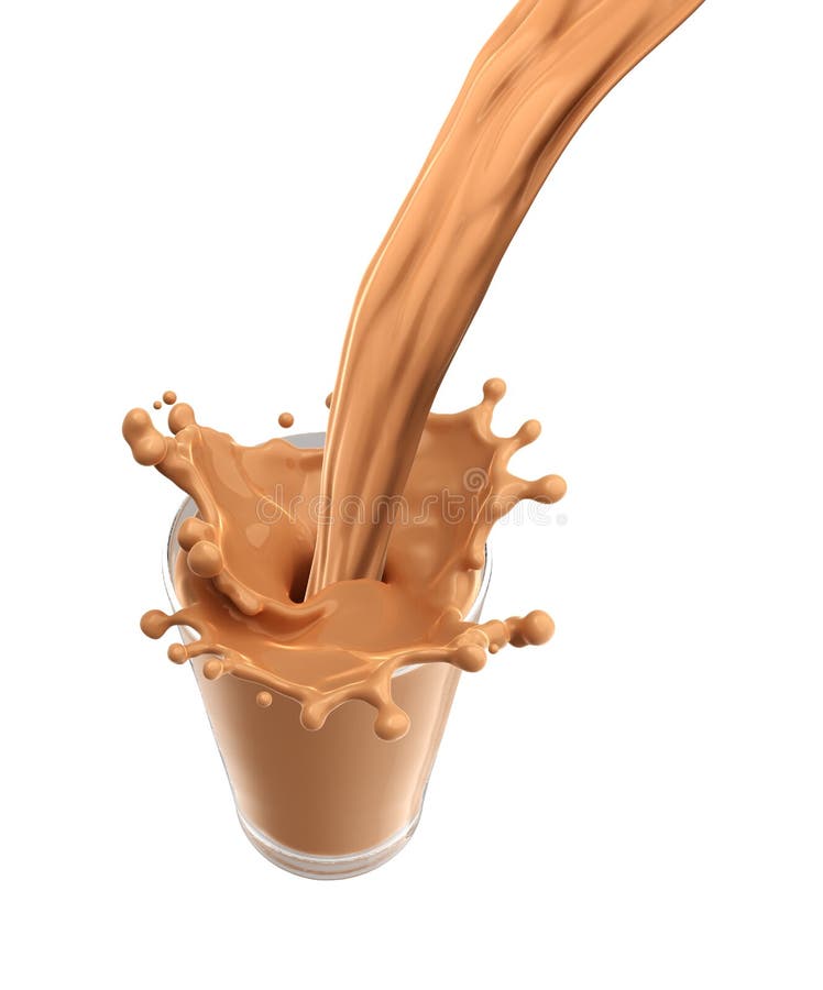 Spatten van chocolademelk uit het glas op geïsoleerde achtergrond stock illustratie