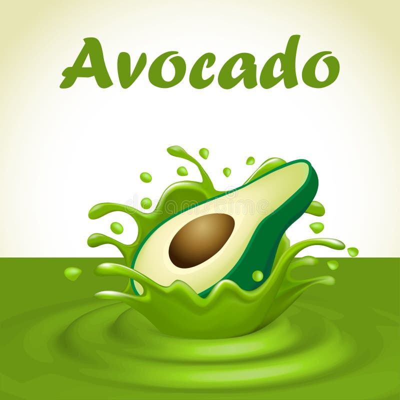 Plons van sap van een dalende avocado stock illustratie Plons van sap van een dalende avocado stock illustratie