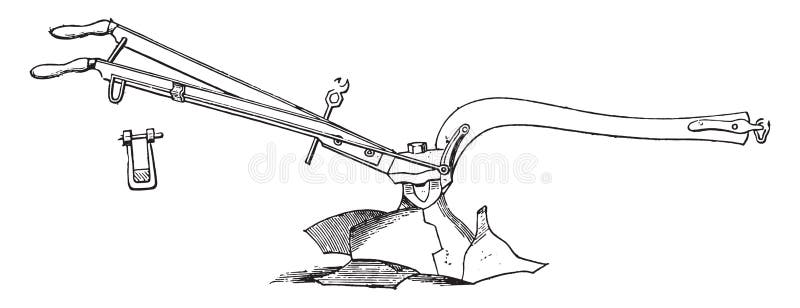 Plow turning age Speer, right side; front view of the sealing flange, vintage engraving vector illustration