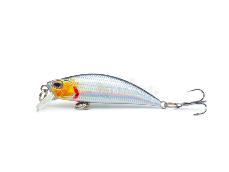 Plug baits with 3 way hooks. Fishing equipment isolated on white background. royalty free stock image