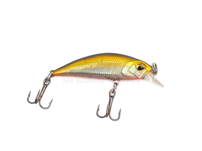 Plug baits with 3 way hooks. Fishing equipment isolated on white background. stock photos