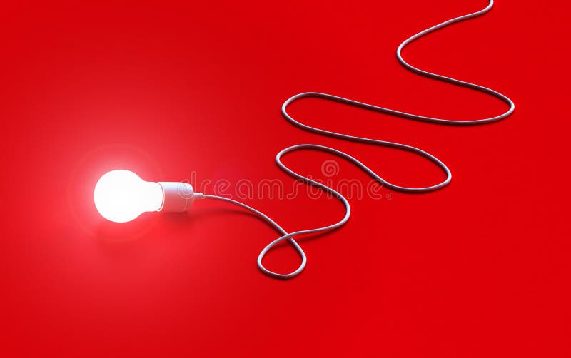 Plugged lamp on red background stock illustration