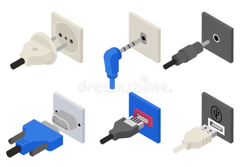 Plugs icons, isometric 3d vector