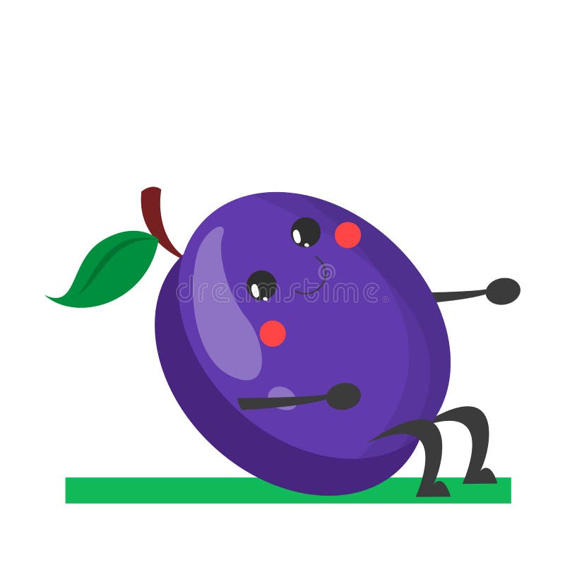 Plum character doing crunches vector isolated 可爱的快乐水果 皇族释放例证