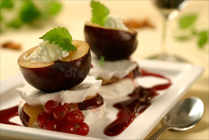 Plum dessert stock image. Image of table, sauce, cranberry 4508429