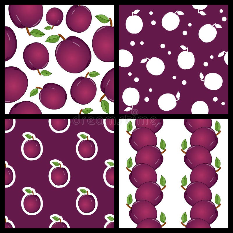 Plum Fruit Seamless Patterns Set