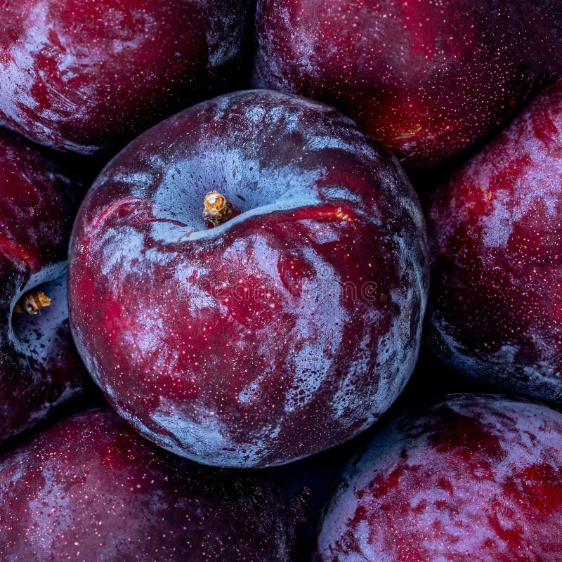 Plum Fruits Background. Fresh Blue Plums Pattern Closeup Stock Image