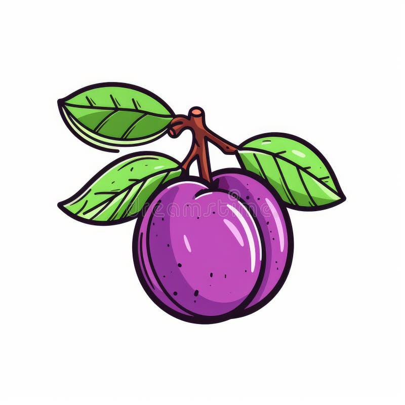 Plum Marker Drawing in Flat 2d Vector Stock Illustration Illustration