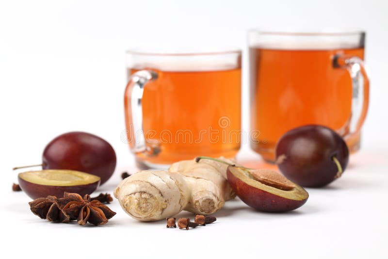 Plum tea with spices stock photo