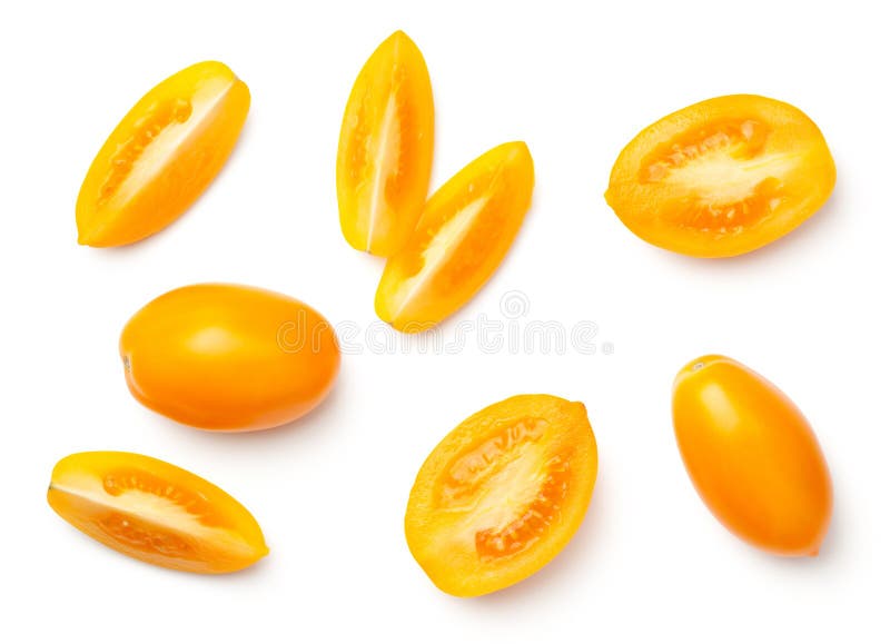 Plum Tomatoes Isolated amarilla en el fondo blanco fotografía de archivo libre de regalías Plum Tomatoes Isolated amarilla en el fondo blanco fotografía de archivo libre de regalías