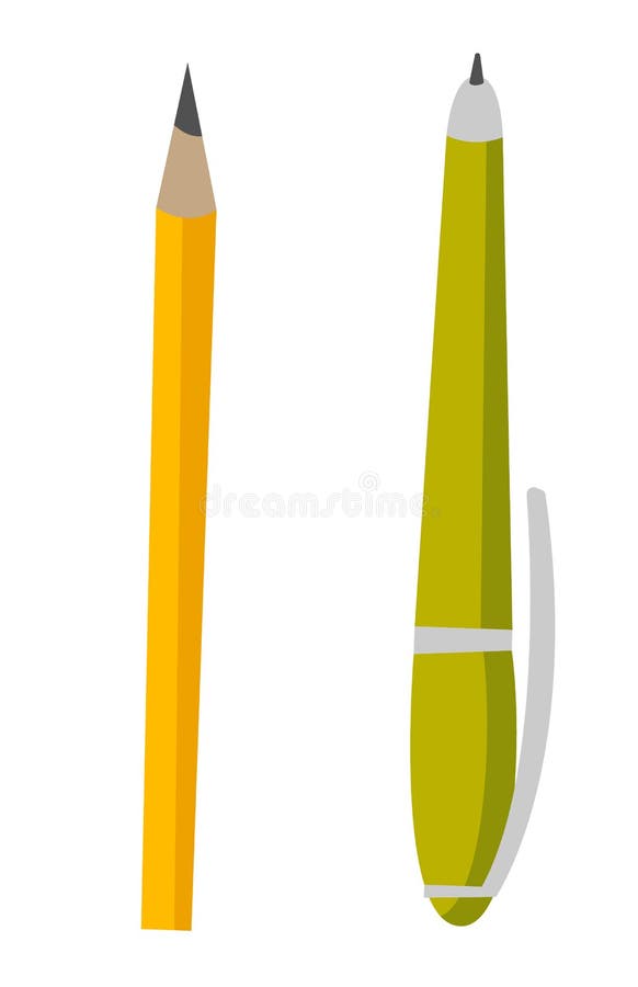 Pluma verde y ejemplo amarillo del vector del lápiz libre illustration Pluma verde y ejemplo amarillo del vector del lápiz libre illustration