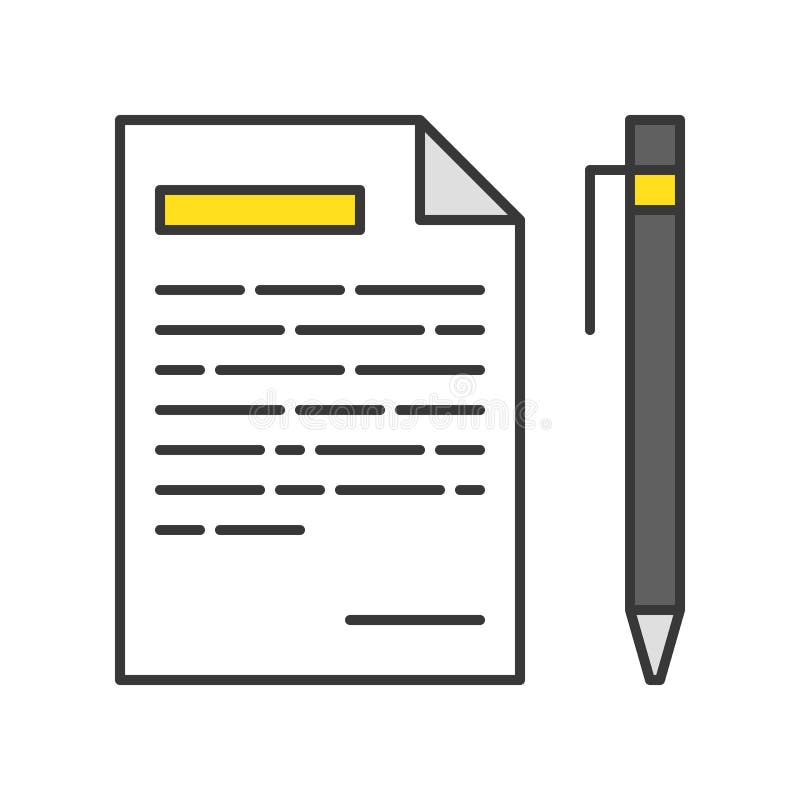 Pluma y papel con la lista, icono del mensaje, esquema editable del movimiento stock de ilustración Pluma y papel con la lista, icono del mensaje, esquema editable del movimiento stock de ilustración