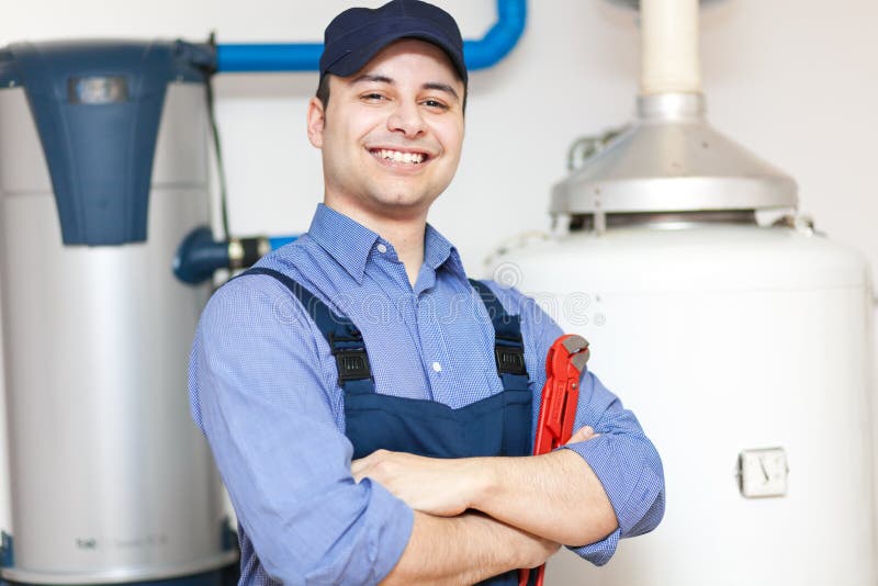 Technician Repairing an Hotwater Heater Stock Image Image of pipe