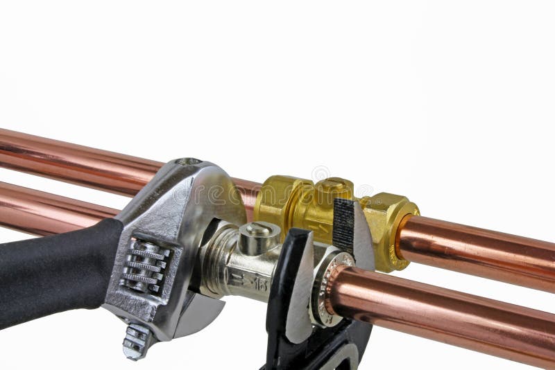 Plumber Tightening Up Pipework Stock Photo Image of pipe, inch 95996262