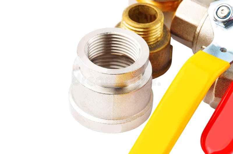 Plumbing fitting and tap stock image. Image of industrial 108345705