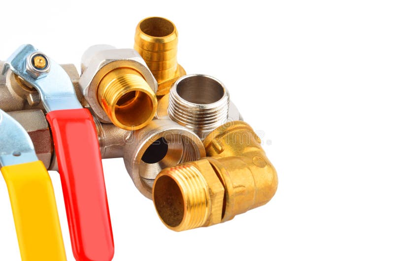 Plumbing fitting and tap stock image. Image of brass 108857353