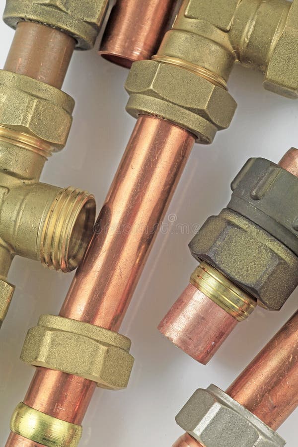 Plumbing close up fittings stock photo. Image of brass 107471066
