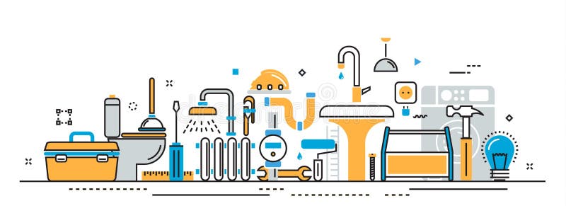 Plumbing and handyman service header banner for landing page website vector illustration