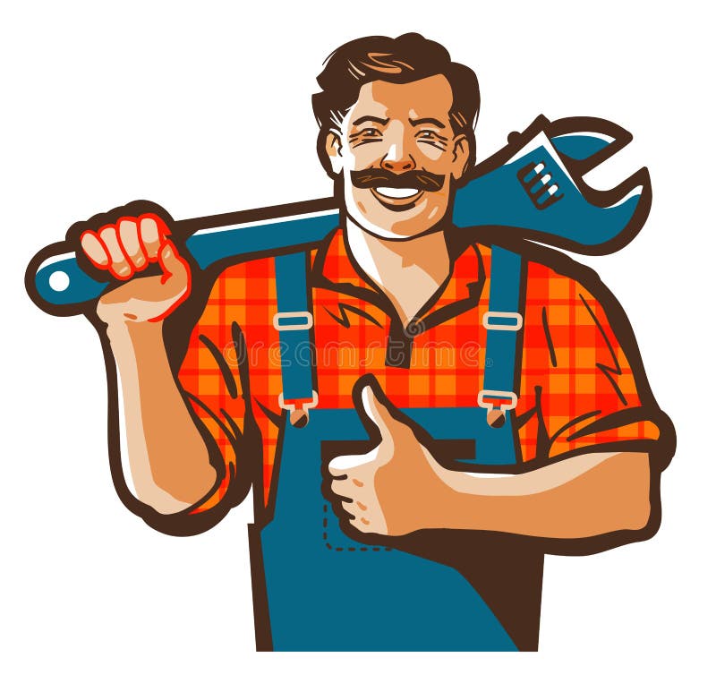 Plumbing Services Vector Logo. Plumber Worker or Repair Icon Stock