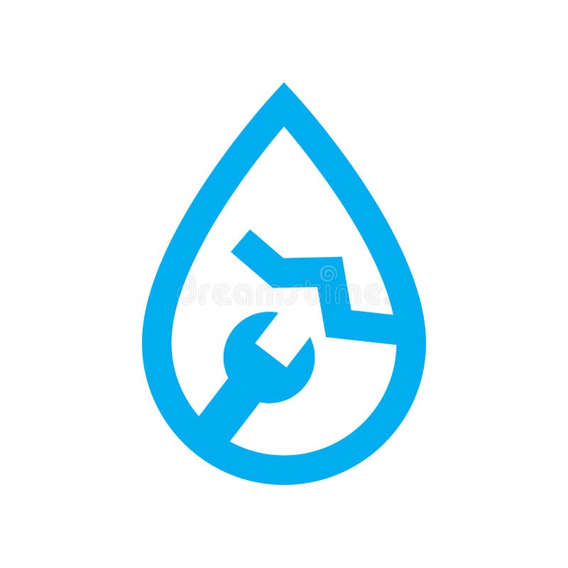 Plumbing water leak repair icon. Blue spanner and crack in water royalty free illustration Plumbing water leak repair icon. Blue spanner and crack in water royalty free illustration