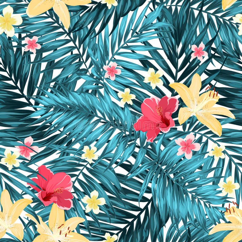 Plumeria tropical sans couture de ketmie de lis de feuilles illustration de vecteur