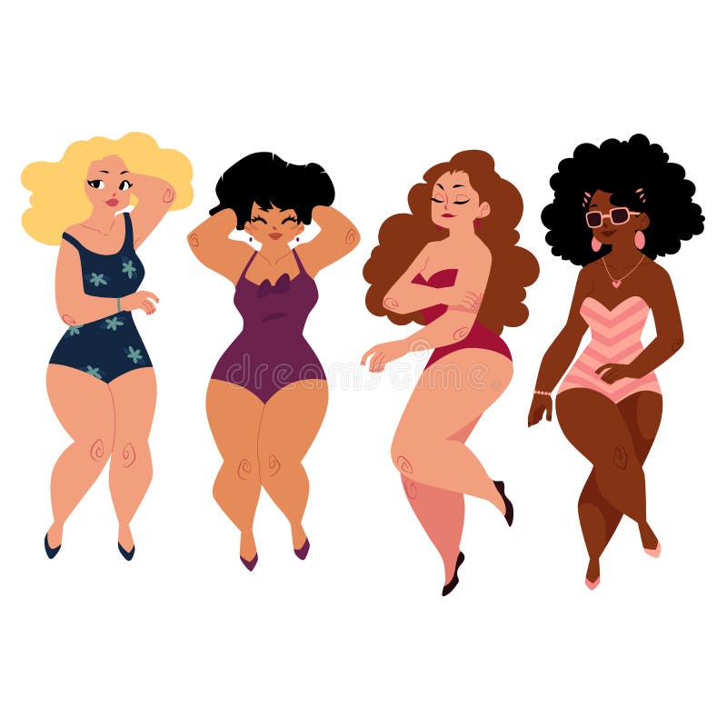 Download Plump Curvy Women Girls Plus Size Models In Swimming Suits Stock Vector Illustration Of Person Girl 96810943