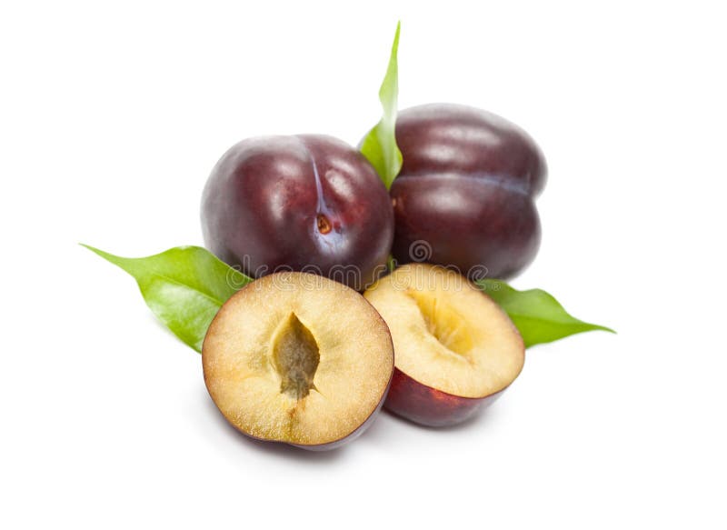 Plum with a slice and leaf stock image. Image of food 17497833