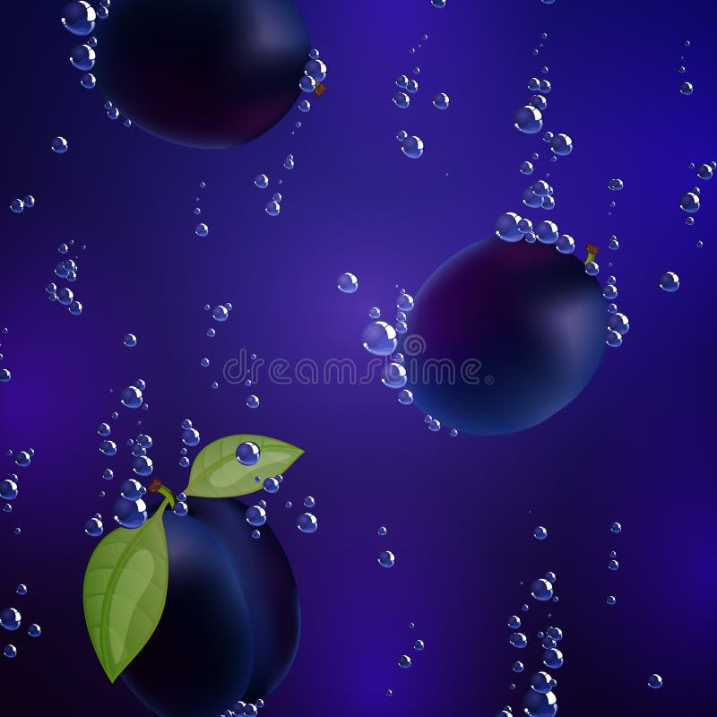 Plums Falling in Liquid stock illustration. Illustration of nature
